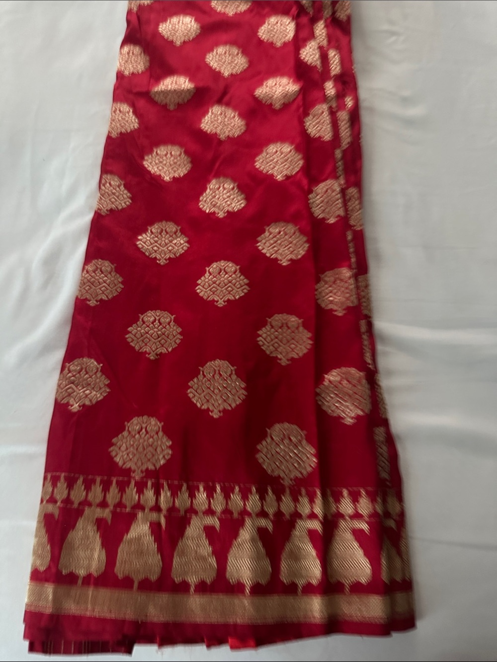 Red and Gold Brocade Saree with Floral Motifs